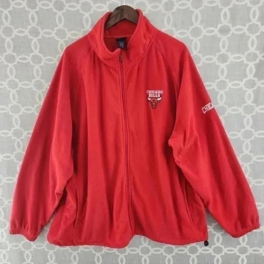 NBA Chicago‎ Bulls Full Zip Red Fleece Sweatshrit Men's 2XL